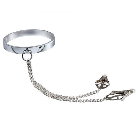 Breast Teasing Metal Collar & Clover Clamps By Bdstyle - Collars and Leads