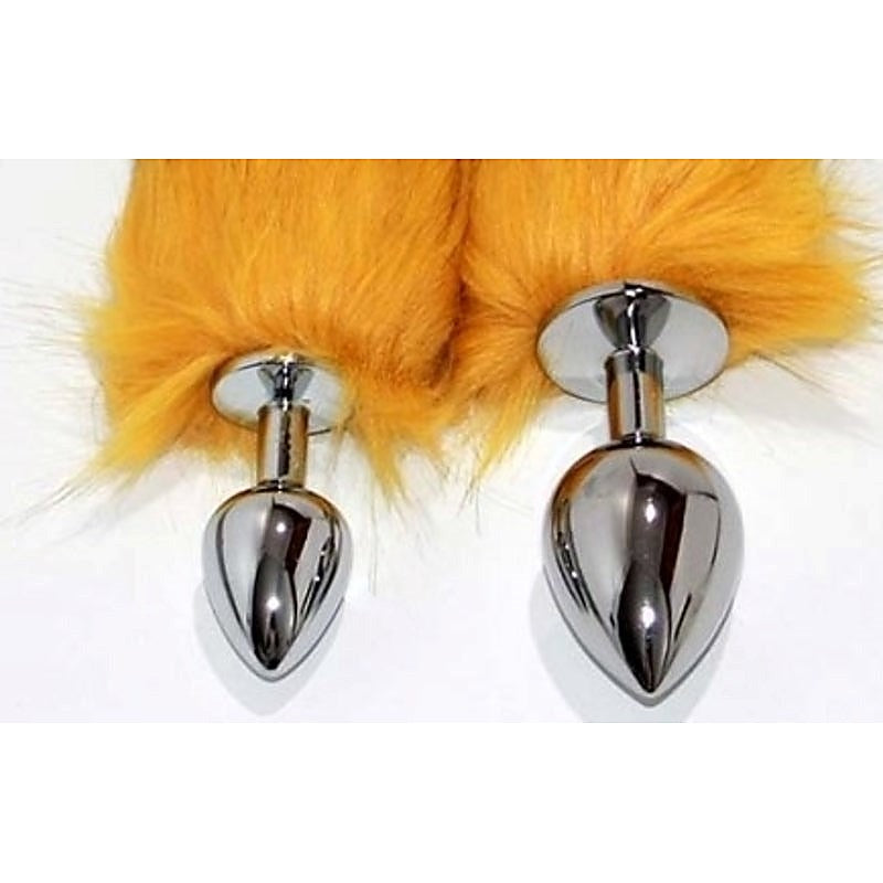 Canid Orange Faux Fox Tail Smooth Silver Butt Plug - Steel Sex Toys