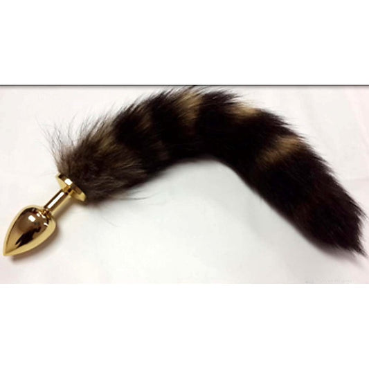 Brown Faux Fox Tail Gold Smooth Butt Plug