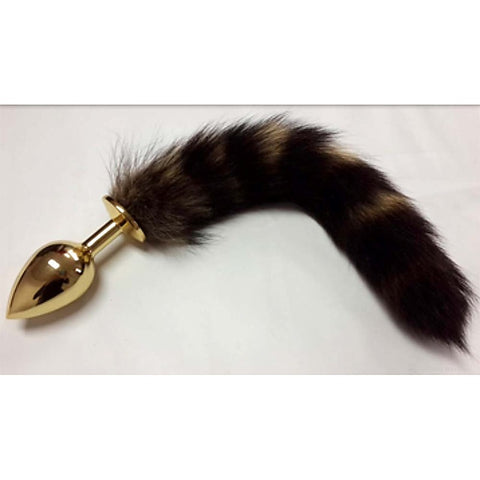 Brown Faux Fox Tail Gold Smooth Butt Plug - Steel Sex Toys