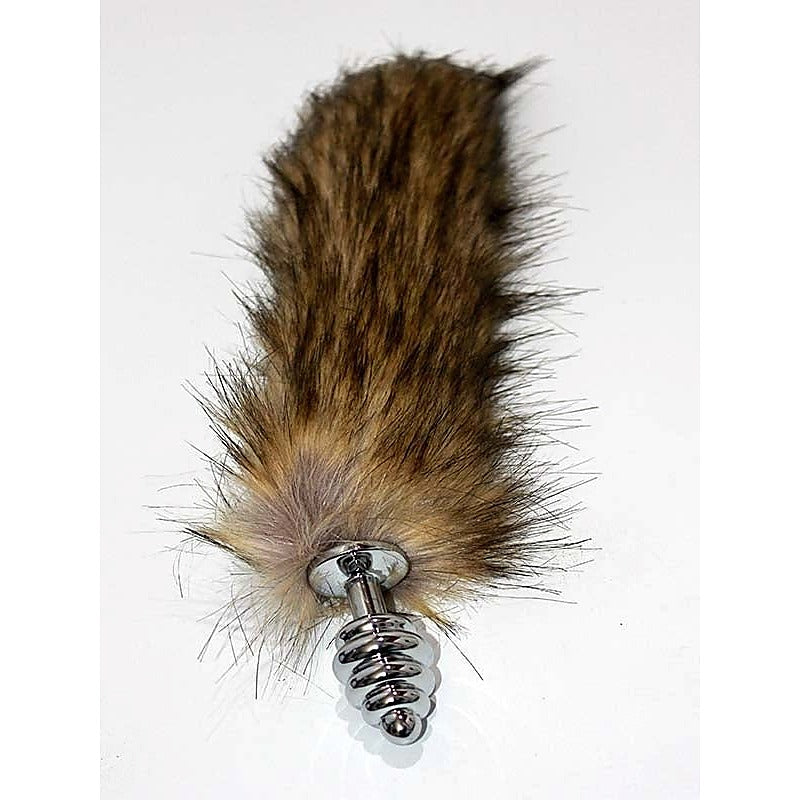 BDStyle Black & Blonde Faux Fox Tail Butt Plug Silver Ribbed Fox Tail - Steel Sex Toys