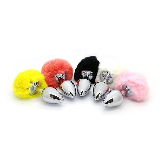 Bunny Faux Tail Silver Smooth Butt Plug Medium - Steel Sex Toys
