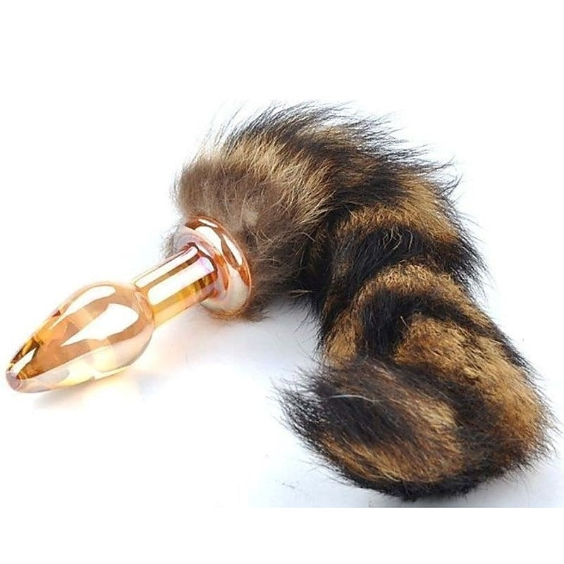 Brown Faux Fox Tail Smooth Glass Butt Plug - Steel Sex Toys