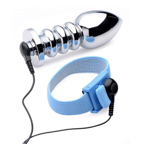Uni-Polar E-Stim Cock And Ball Strap And Anal Plug - Cock Rings