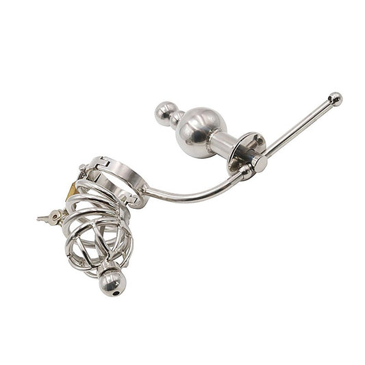 Chastity Cage Urethral Tube With Anal Plug