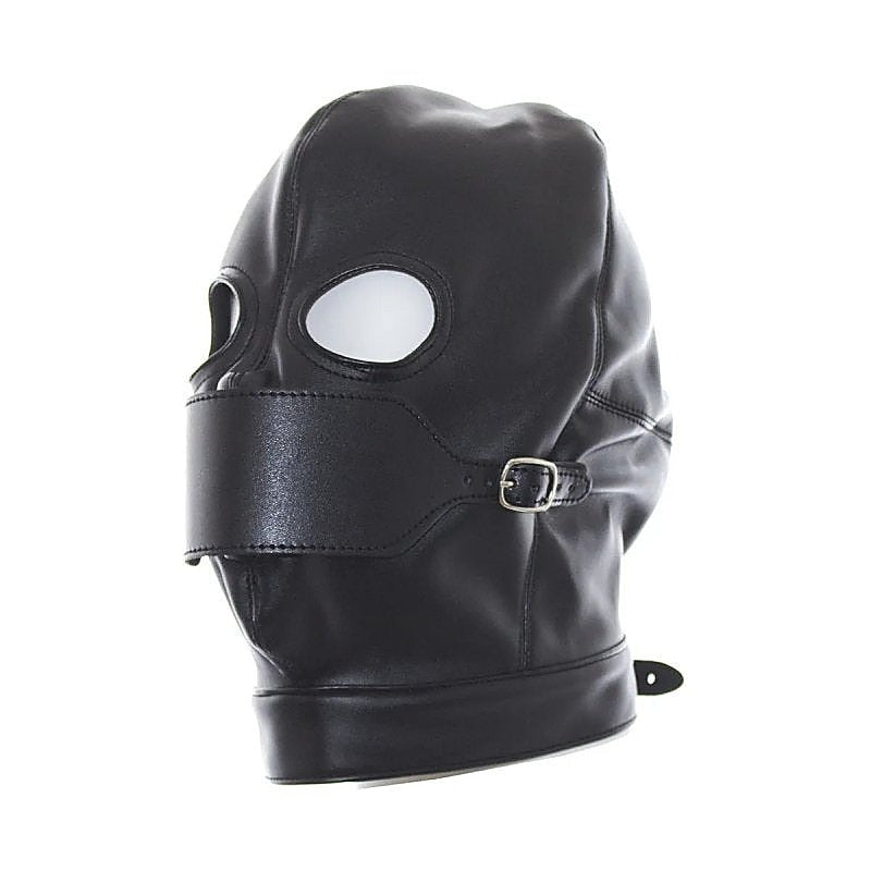 BDStyle Leather Hood Full Mask Eyes & Mouth Detachable - Blindfolds And Masks