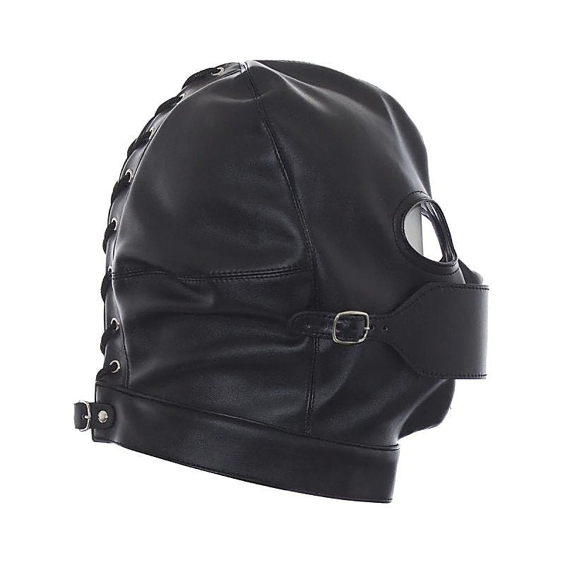 BDStyle Leather Hood Full Mask Eyes & Mouth Detachable - Blindfolds And Masks