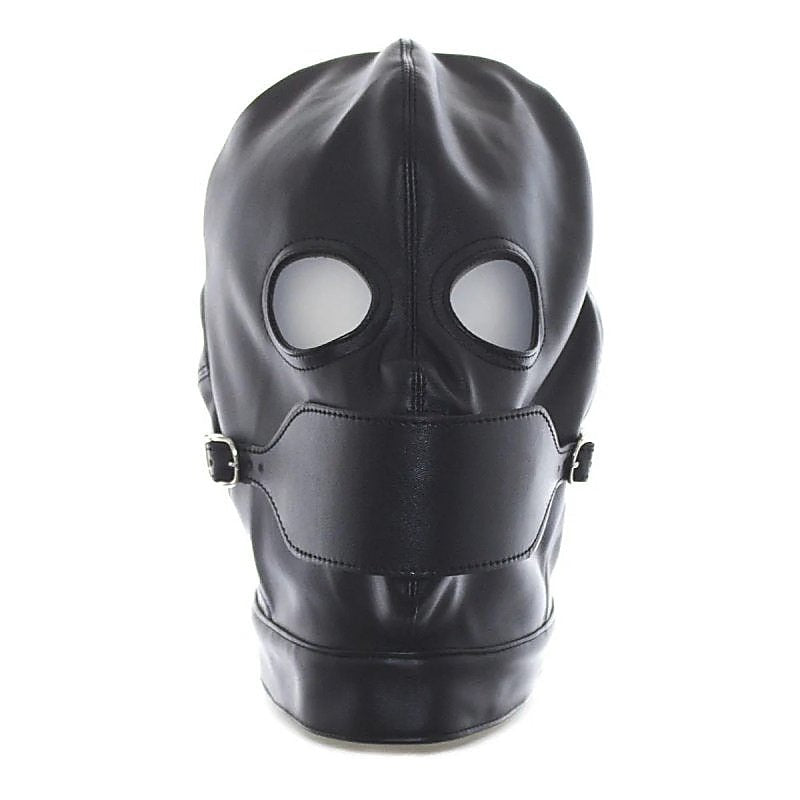 BDStyle Leather Hood Full Mask Eyes & Mouth Detachable - Blindfolds And Masks