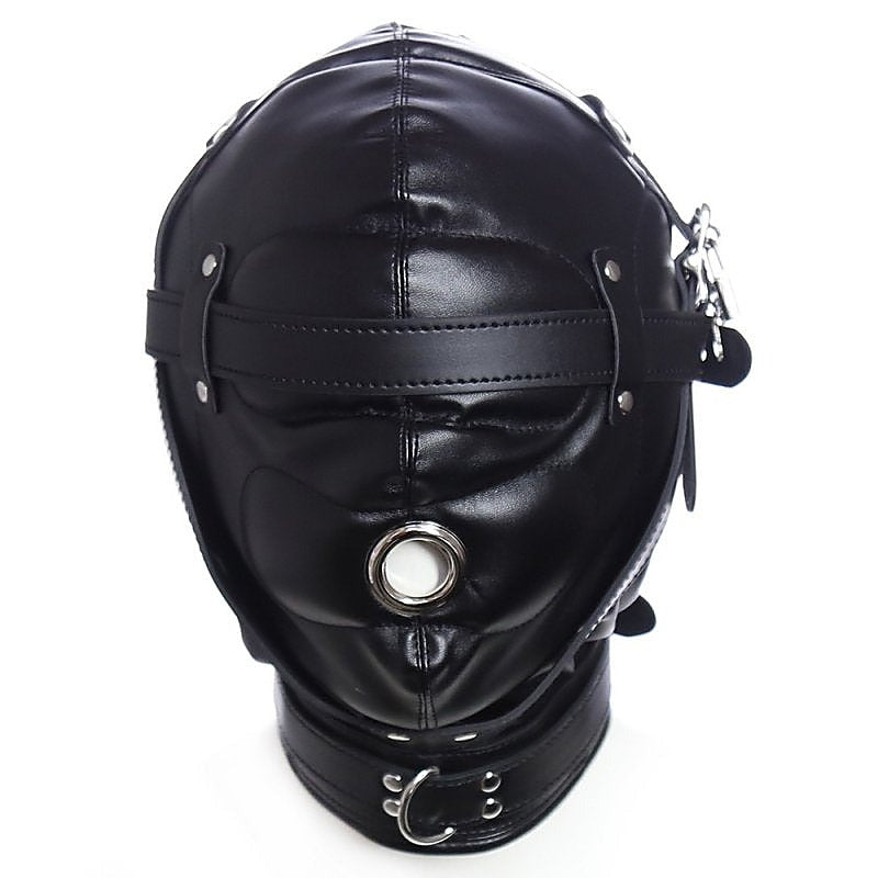 BDStyle Blindfolded Bondage Hood With Mouth Hole Matte Black - Bondage Hoods