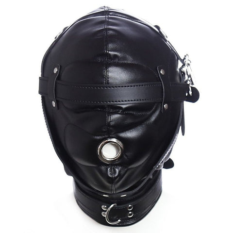 BDStyle Blindfolded Bondage Hood With Mouth Hole Matte Black - Bondage Hoods