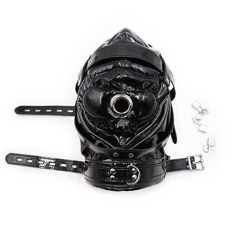 BDStyle Blindfolded Bondage Hood With Mouth Hole Matte Black - Bondage Hoods