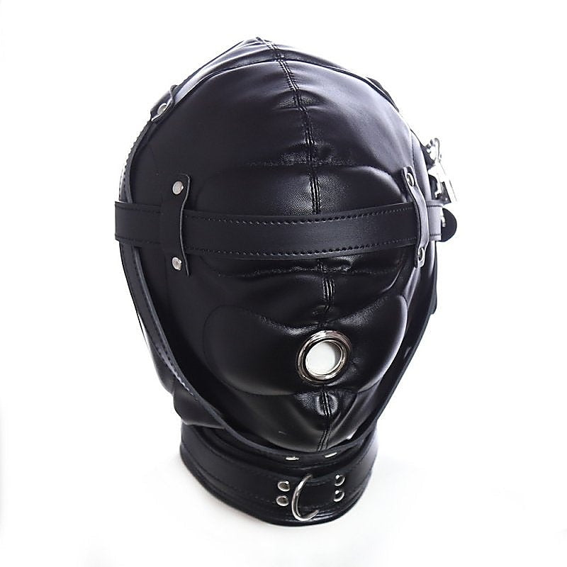 BDStyle Blindfolded Bondage Hood With Mouth Hole Matte Black - Bondage Hoods