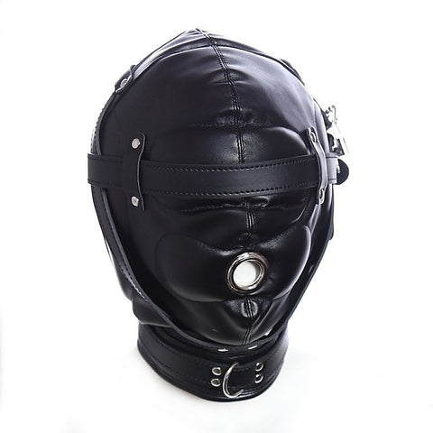 BDStyle Blindfolded Bondage Hood With Mouth Hole Matte Black - Bondage Hoods