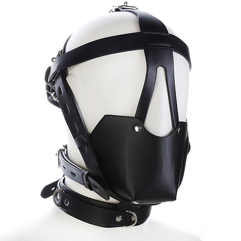 BDStyle Faux Leather Bondage Harness Hood - Bondage Hoods