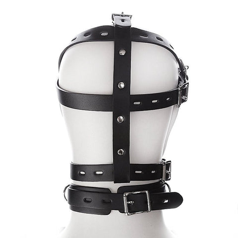 BDStyle Faux Leather Bondage Harness Hood - Bondage Hoods