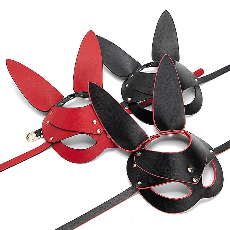 Punk Gothic Cosplay Women Leather Bunny Ears Mask By Bdstyle - Blindfolds And Masks