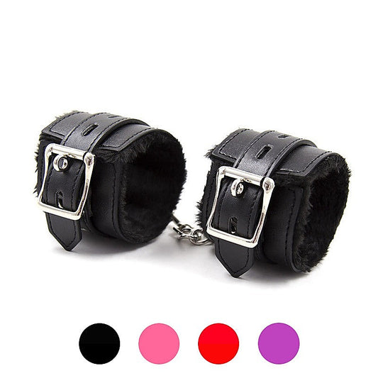 BDStyle Black Premium Fur Lined Bracelet Wrist Cuff Black - Cuffs And Restraints