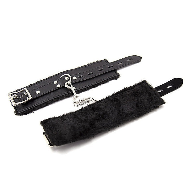BDStyle Black Premium Fur Lined Bracelet Wrist Cuff Black - Cuffs And Restraints