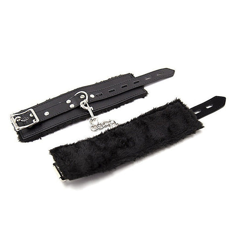BDStyle Black Premium Fur Lined Bracelet Wrist Cuff Black - Cuffs And Restraints