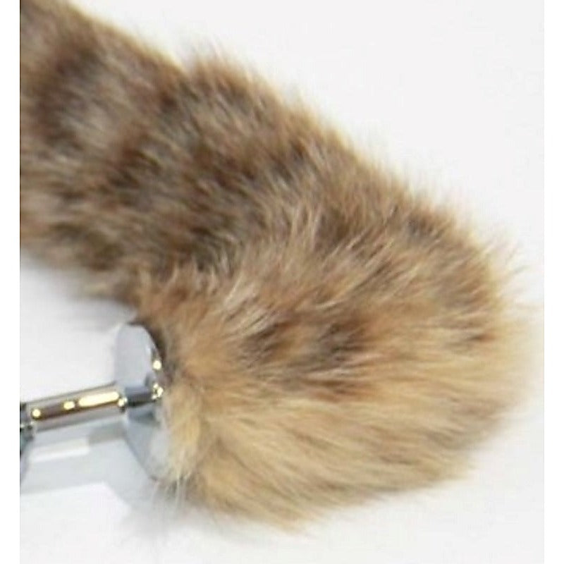 Brown Cat Faux Tail Silver Smooth Butt Plug - Steel Sex Toys
