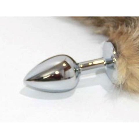Brown Cat Faux Tail Silver Smooth Butt Plug - Steel Sex Toys