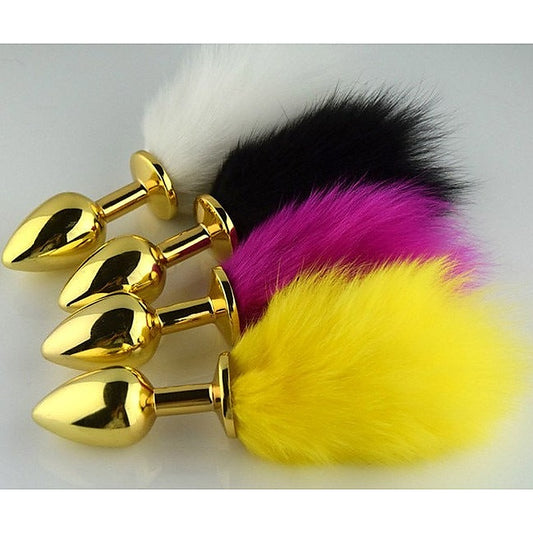 Faux Rabbit Tail Butt Plug Gold Medium - Steel Sex Toys