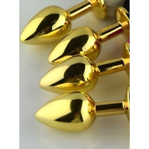 Rabbit Faux Tail Butt Plug Gold Large - Steel Sex Toys
