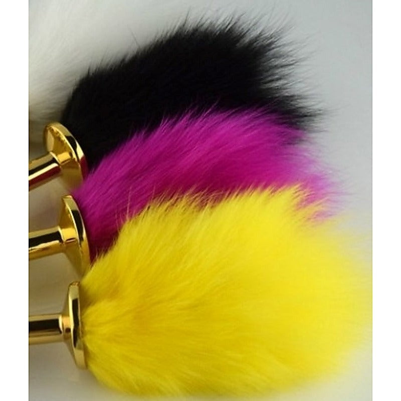 Rabbit Faux Tail Butt Plug Gold Large - Steel Sex Toys
