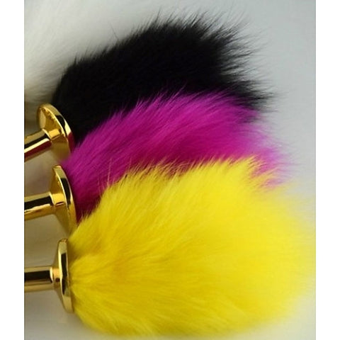Rabbit Faux Tail Butt Plug Gold Large - Steel Sex Toys