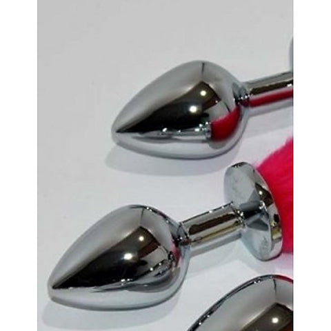 Rabbit Faux Tail Butt Plug Silver Large - Steel Sex Toys