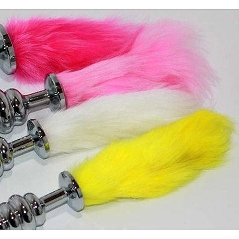 Faux Rabbit Tail Ribbed Butt Plug Silver Medium By Bdstyle - Steel Sex Toys