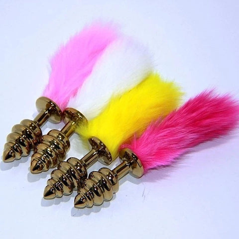Neon Rabbit Tail Butt Plug Gold Small - Butt Plugs