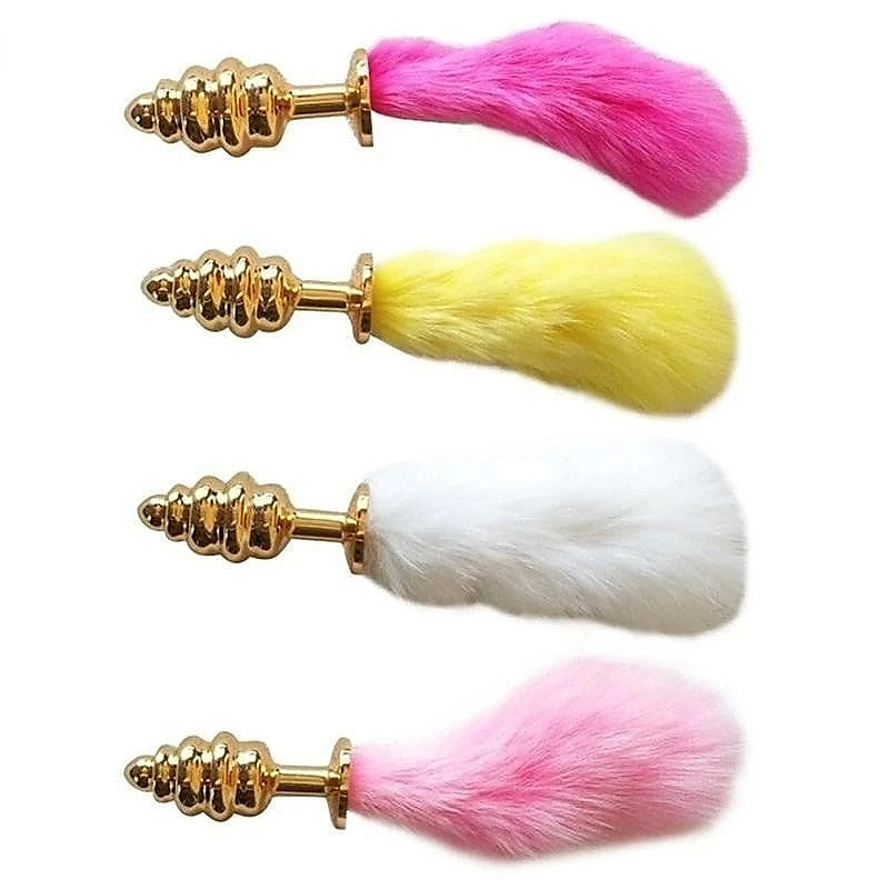 Neon Rabbit Tail Butt Plug Gold Small - Butt Plugs