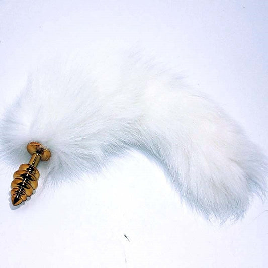 BDStyle White Fox Tail Ribbed Anal Plug - Soft Kink Delight - Steel Sex Toys
