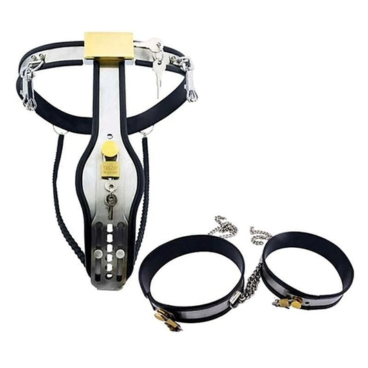 Chained Thigh High Chastity Belt & Cuffs By Bdstyle - Male Chastity