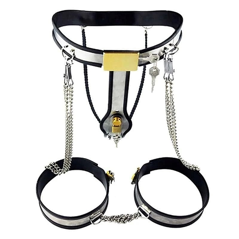 Chained Thigh High Chastity Belt & Cuffs By Bdstyle - Male Chastity