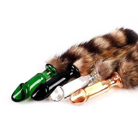 Glass Butt Plug With Faux Fox Tail - Butt Plugs