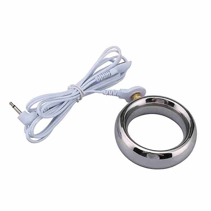 Electric Shock Lead Me Stainless Steel Cock Ring - Electro Sex