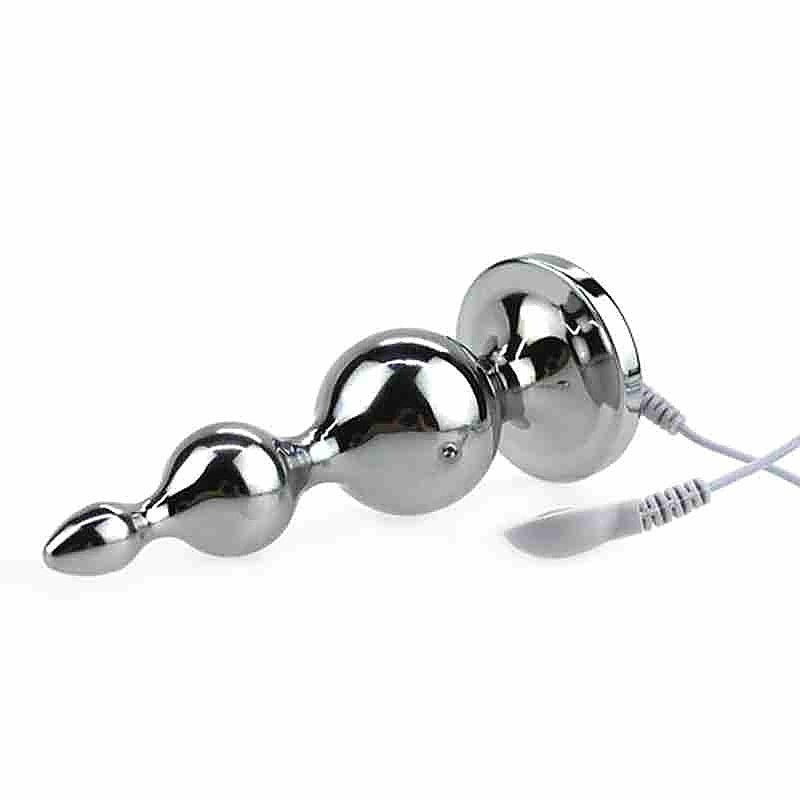 Electric Shock Metal Anal Plug with Harness - Electro Sex