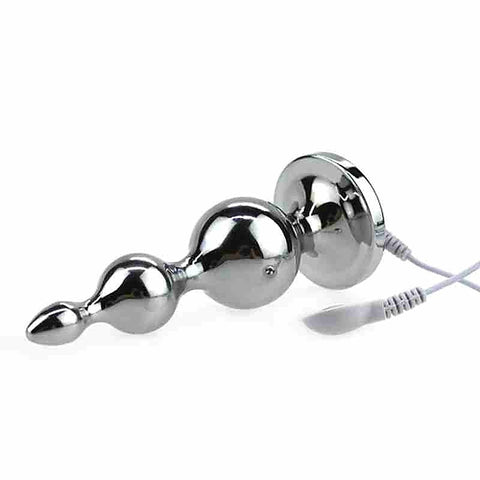 Electric Shock Metal Anal Plug with Harness - Electro Sex
