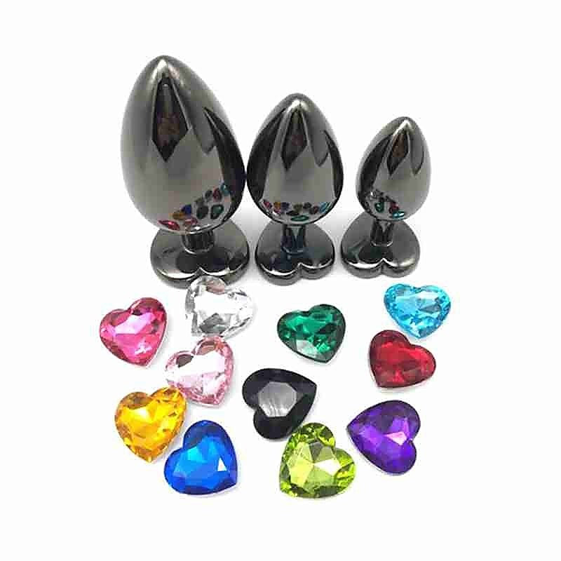 Heart Jeweled Black Steel Butt Plug Large - Rabbit Vibrators