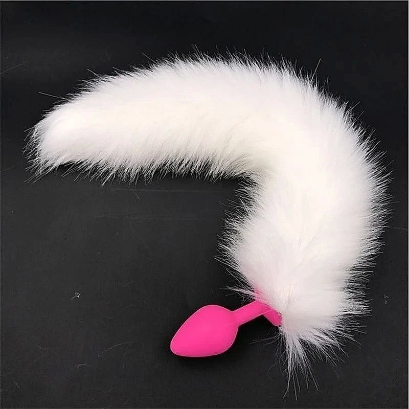 White Faux Fox Tail With Pink Silicone Butt Plug By Bdstyle - Prostate Toys