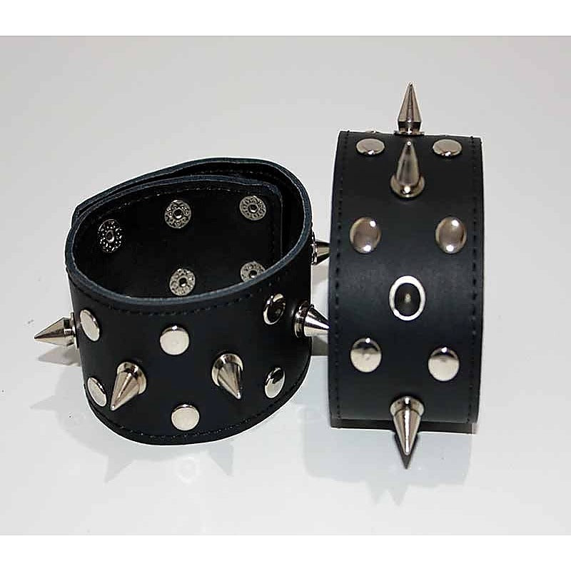 Spiked Leather Ankle Cuffs With Studs - Collars and Leads