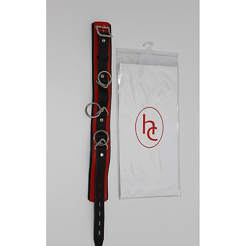 BondageInc Bondage Red and Black Collar with O-Rings - Collars and Leads