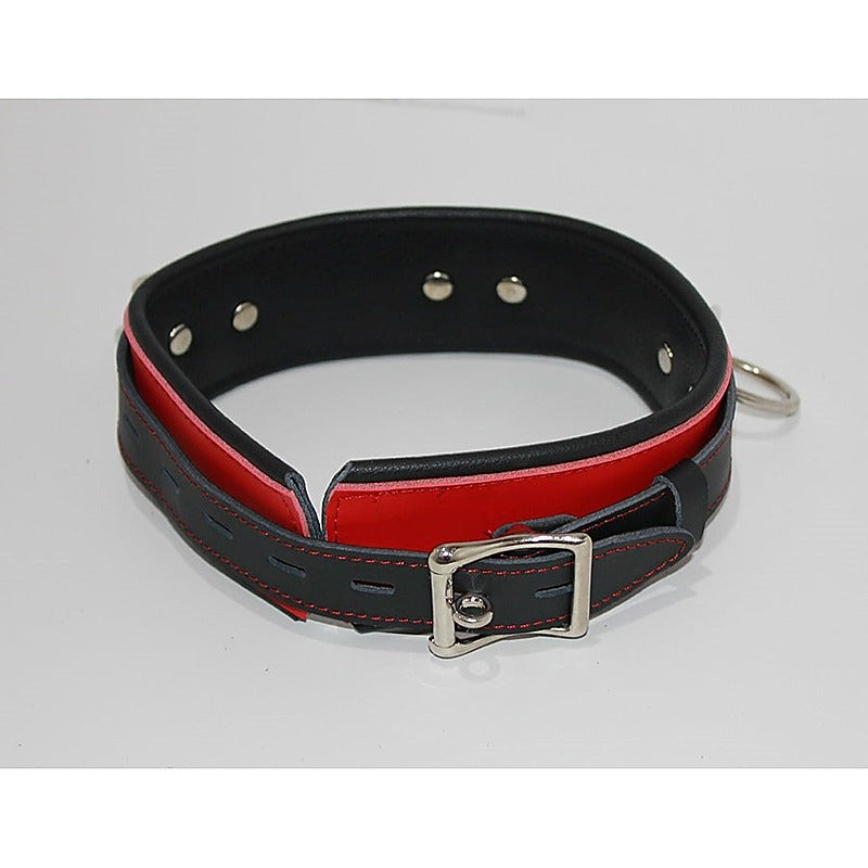 BondageInc Bondage Red and Black Collar with O-Rings - Collars and Leads