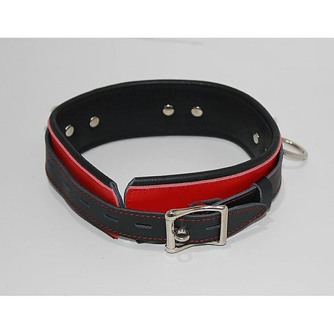 BondageInc Bondage Red and Black Collar with O-Rings - Collars and Leads