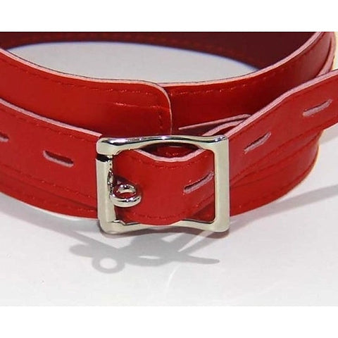 BDStyle Faux Leather Collar Adjustable Red Thick - Collars and Leads