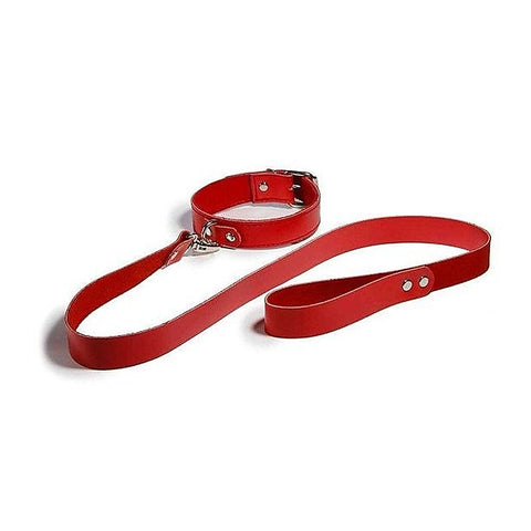 Bedroom Bondage Collar Adjustable Red Leather with Lead