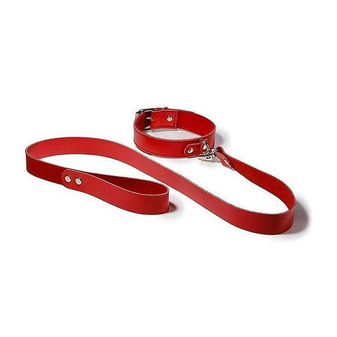 Bedroom Bondage Collar Adjustable Red Leather with Lead