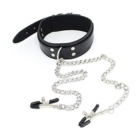 KinkCraft Slave Collar Leather and Nipple Clamps - Collars and Leads